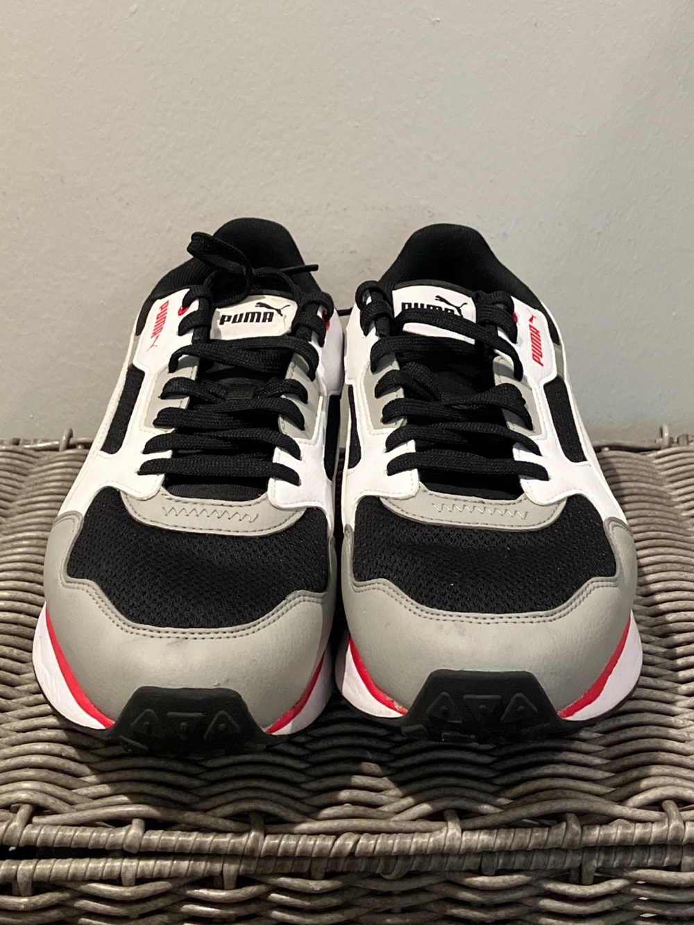 Puma Black White Gray Nintendo Sneakers with Red Accents